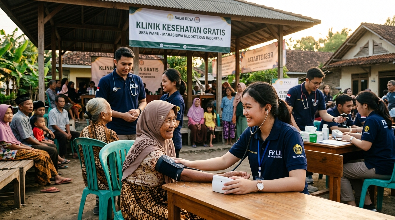 Pemeriksaan tensi darah dan skrining kesehatan gratis di desa binaan oleh Divisi CSR AMSA-UNTAR